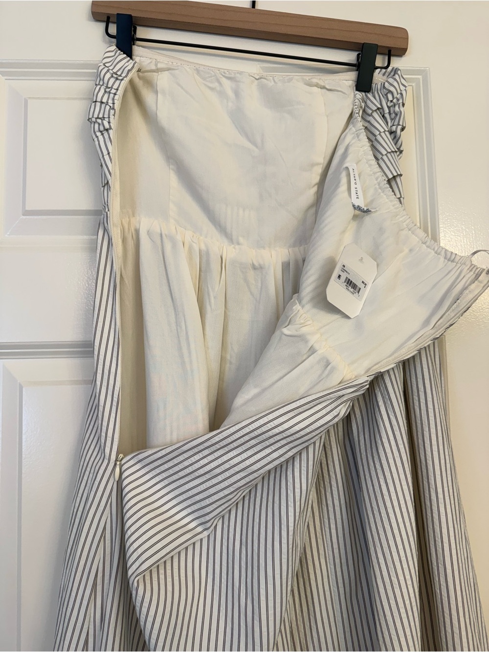 NWT Altar’d State Strapless Smocked Dress in Ivory with brown Stripe Size Small - Picture 2 of 14